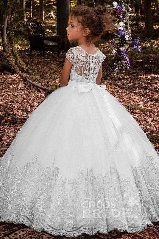 Scoop Neck Short Sleeves Ball Gown Flower Girls Dress - Flower Girl Dresses