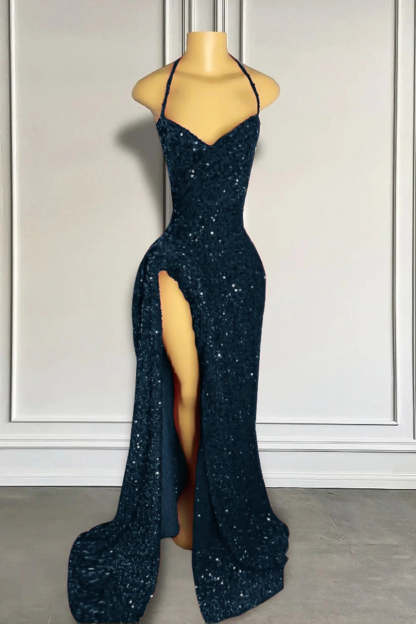 Sexy Sequined Sheath Red Prom Dress with Front Split