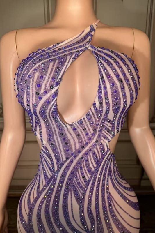 Sexy Halter Backless Rhinestone Sheath Prom Dress