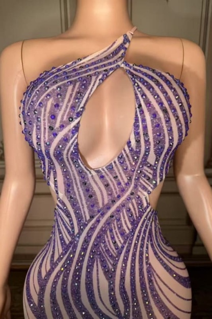 Sexy Halter Backless Rhinestone Sheath Prom Dress