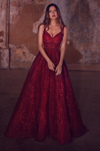 Shiny Burgundy Sequins A-line Evening Party Dress