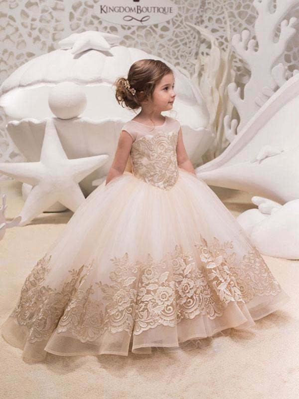Tulle Floral Lace Flower Girl Dress-Chicloth