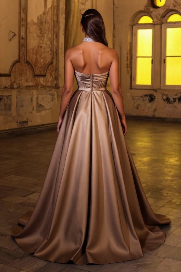 Sweetheart Shiny Satin A-line Pleasts Prom Dresses