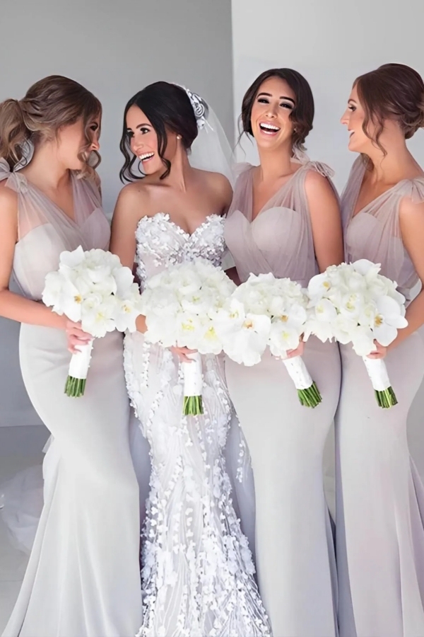 Chic Sleeveless Ruffle Satin Bridesmaid Dresses Trumpet/Mermaid Wedding Guest Dress