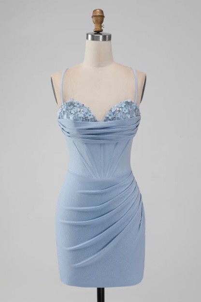 Sparkly Navy Beaded Corset Tight Short Homecoming Dress