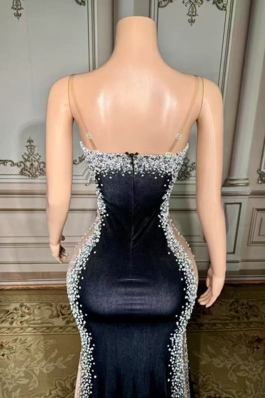 Strapless Crystals Sheath Prom Dress with High Split