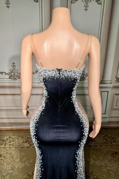 Strapless Crystals Sheath Prom Dress with High Split