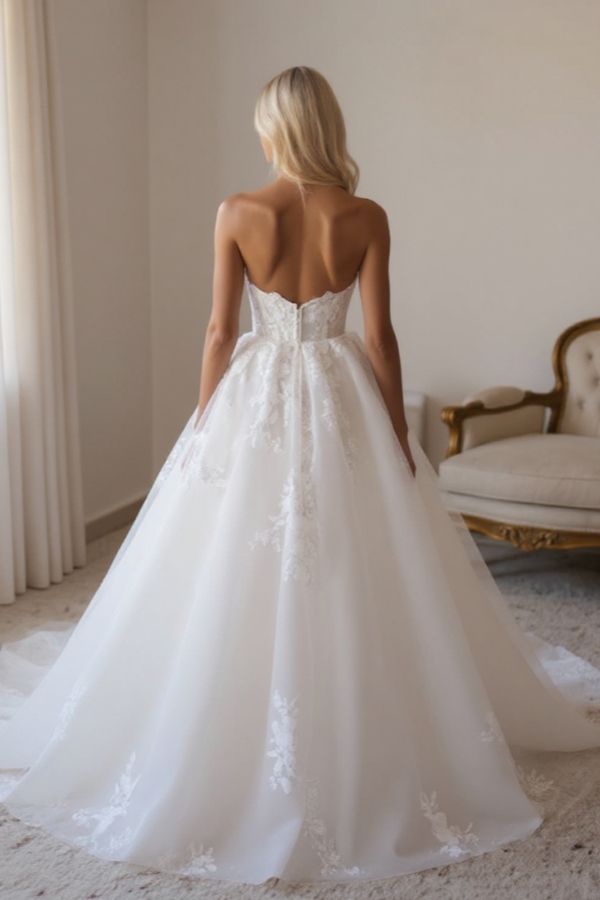 Elegant Sleeveless Aline Side Split Ball Gown Wedding Dresses with Detachable Train
