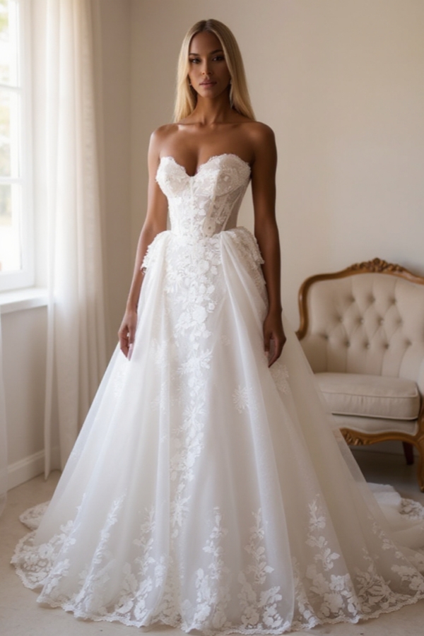 Elegant Sleeveless Aline Side Split Ball Gown Wedding Dresses with Detachable Train