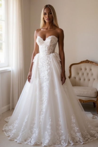 Elegant Sleeveless Aline Side Split Ball Gown Wedding Dresses with Detachable Train