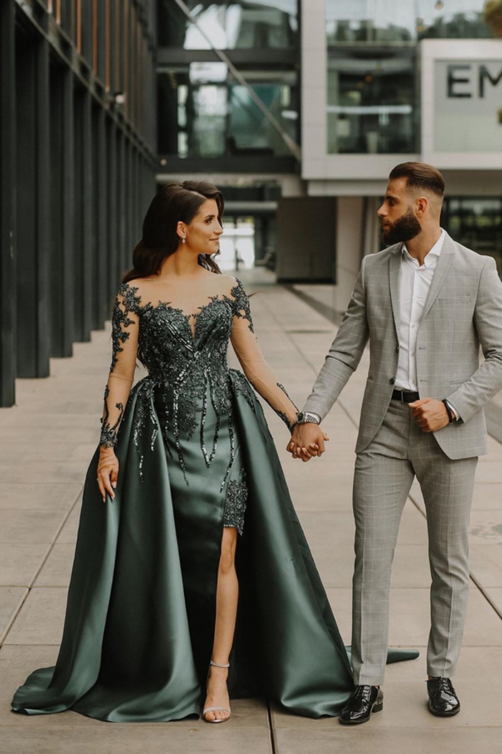Stunning 3D Floral Lace Mermaid Bridal Dress Long Sleeves with Detachable Train