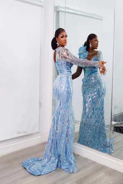 Stylish One-Shoulder Deep V-Neck Mermaid Prom Dress with Appliques