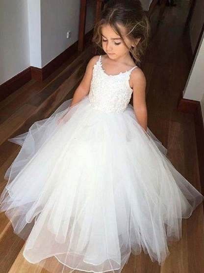 Flower Girl Dresses Straps Neck Sleeveless Lace Kids Party Dresses