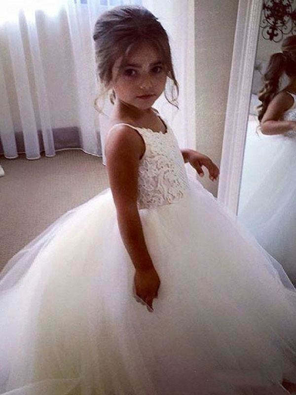 Flower Girl Dresses Straps Neck Sleeveless Lace Kids Party Dresses