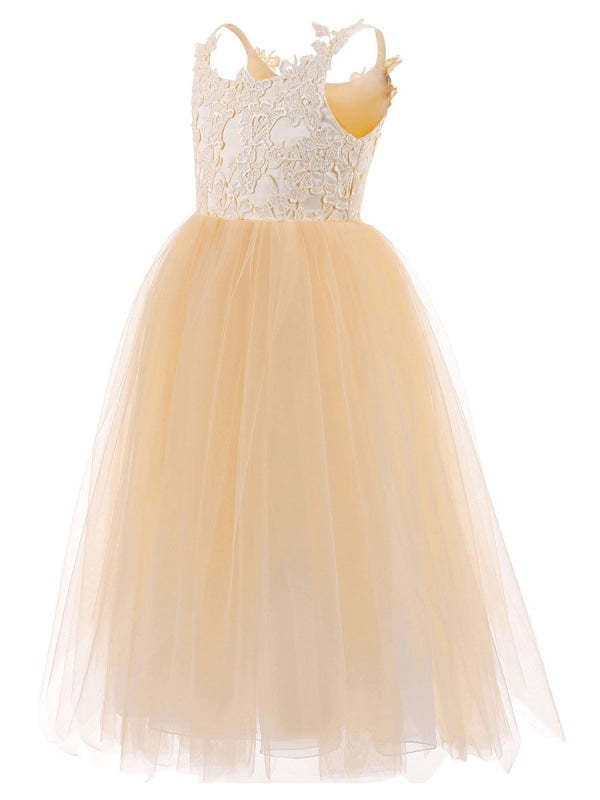 Flower Girl Dresses Straps Neck Sleeveless Lace Kids Party Dresses