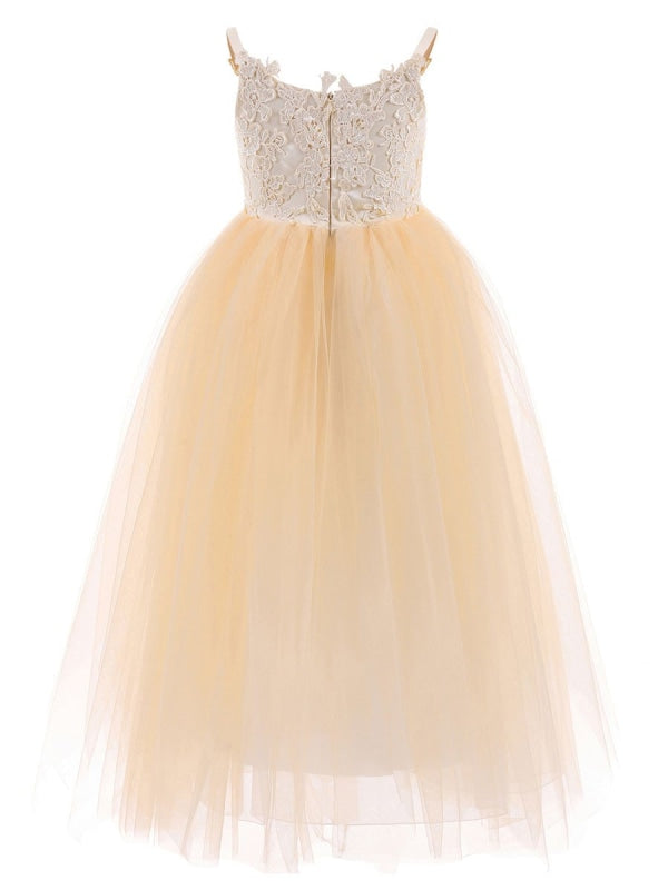Flower Girl Dresses Straps Neck Sleeveless Lace Kids Party Dresses