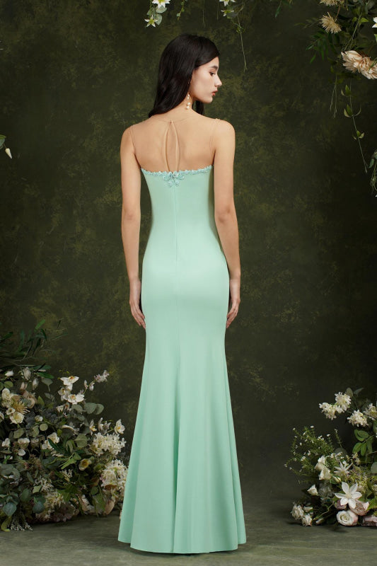 Sweetheart Mermaid Evening Dress Crew Neck Lace Appliques Trumpet Bridesmaid Dress Sleeveless - Prom Dresses