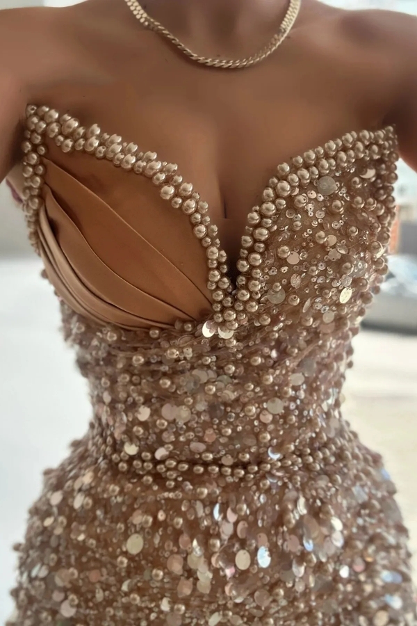 Alluring Sweetheart Sequins Mermaid Prom Dress Sleeveless Glitter Satin Long Party Dress