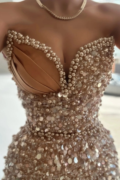 Alluring Sweetheart Sequins Mermaid Prom Dress Sleeveless Glitter Satin Long Party Dress