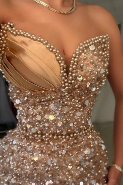 Alluring Sweetheart Sequins Mermaid Prom Dress Sleeveless Glitter Satin Long Party Dress