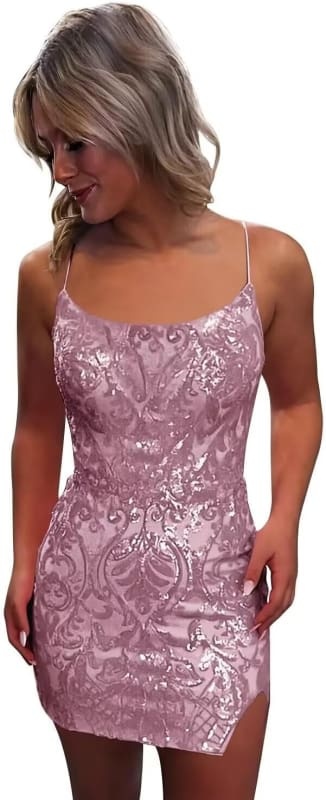 Tight Sequin Homecoming Dresses Sparkly Short Prom Dress with Slit