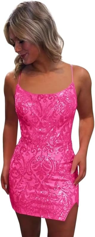 Tight Sequin Homecoming Dresses Sparkly Short Prom Dress with Slit