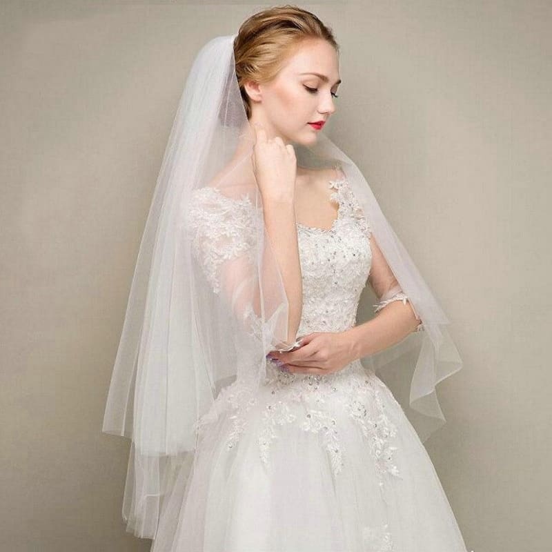 Two Layers Short Tulle White Comb Wedding Veils | Bridelily - wedding veils