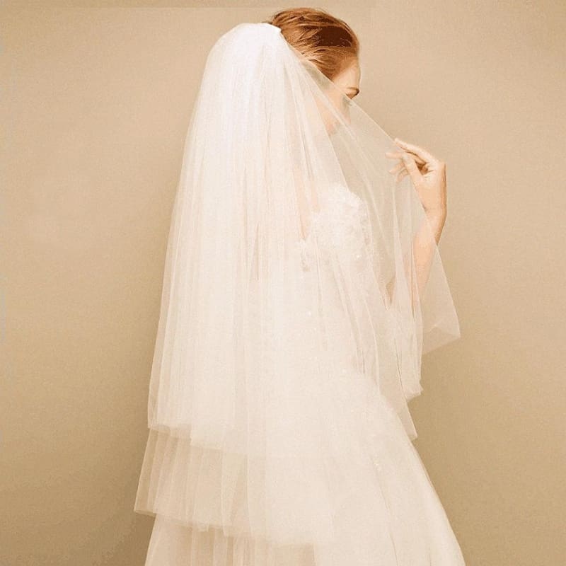 Two Layers Short Tulle White Comb Wedding Veils | Bridelily - wedding veils