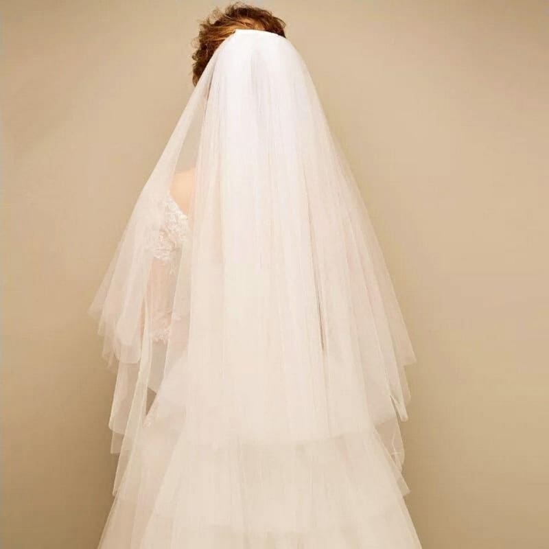 Two Layers Short Tulle White Comb Wedding Veils | Bridelily - wedding veils