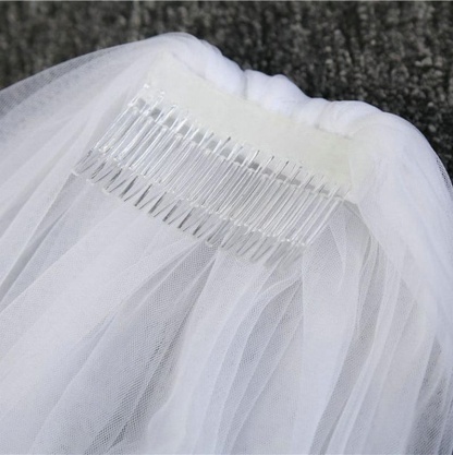 Two Tier Cut Edge Tulles With Comb Wedding Veils | Bridelily - WHITE / 75cm - wedding veils
