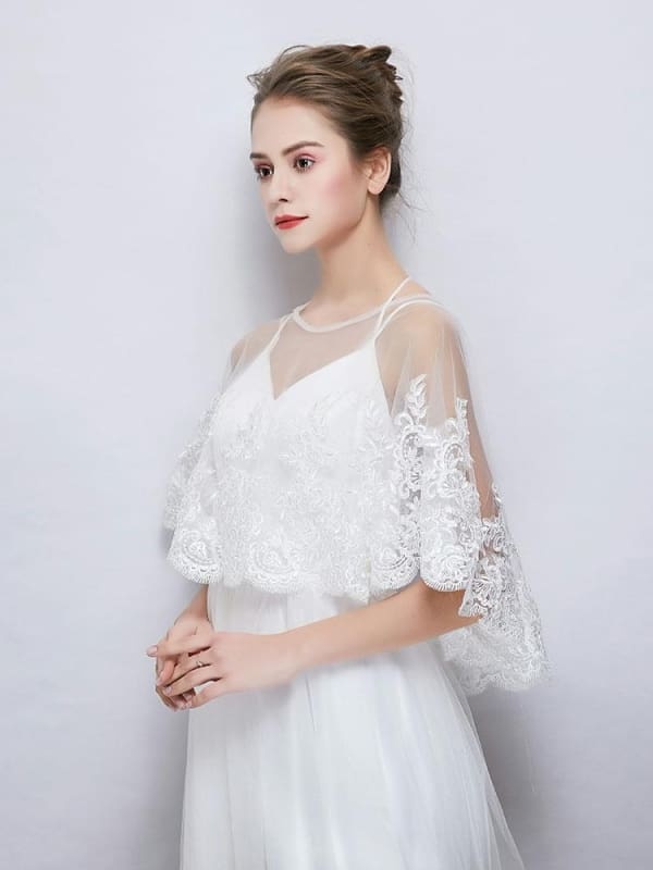 White Applique Sheer Tulle Wedding Wraps | Bridelily - wedding wraps