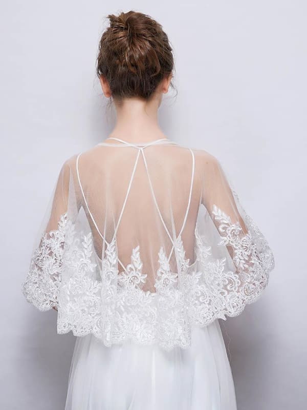 White Applique Sheer Tulle Wedding Wraps | Bridelily - wedding wraps