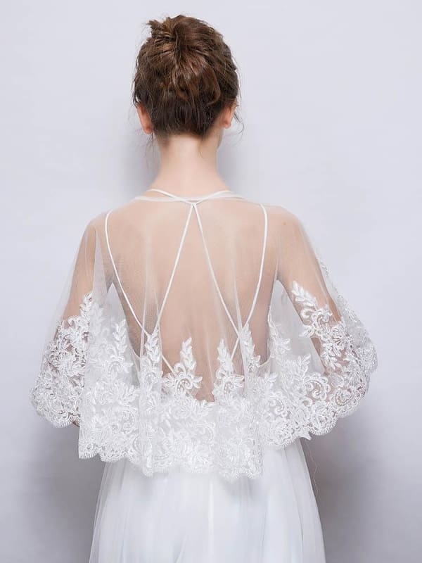 White Applique Sheer Tulle Wedding Wraps | Bridelily - wedding wraps