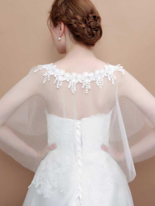 White Appliqued Sheer Soft Tulle Wedding Wraps | Bridelily - wedding wraps