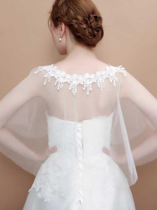 White Appliqued Sheer Soft Tulle Wedding Wraps | Bridelily - wedding wraps