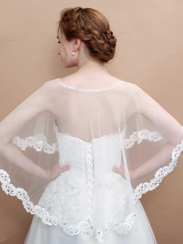 White Appliqued Sheer Soft Tulle Wedding Wraps | Bridelily - wedding wraps