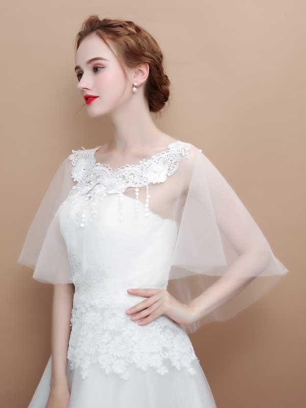 White Appliqued Sheer Soft Tulle Wedding Wraps | Bridelily - wedding wraps