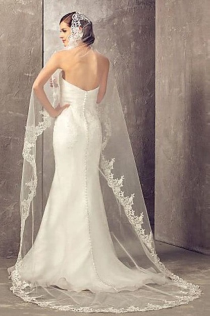 White Ivory Wedding Veils Lace Edge Cathedral Length Wedding Bridal Veil with Comb - wedding veils