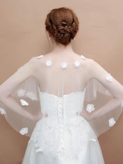 White Lace Appliqued Wedding Wraps | Bridelily - wedding wraps