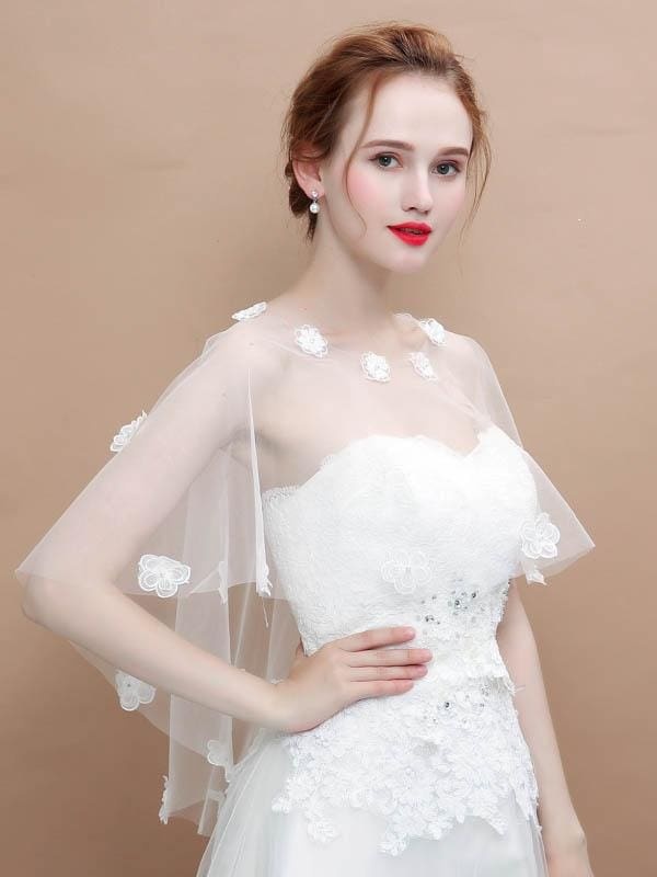 White Lace Appliqued Wedding Wraps | Bridelily - wedding wraps