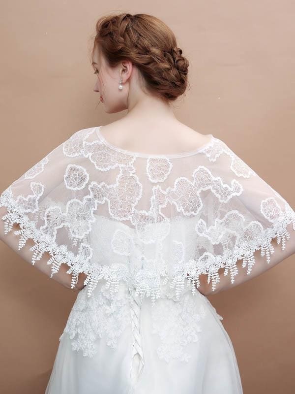 White Lace Tassel Appliqued Wedding Wraps | Bridelily - wedding wraps