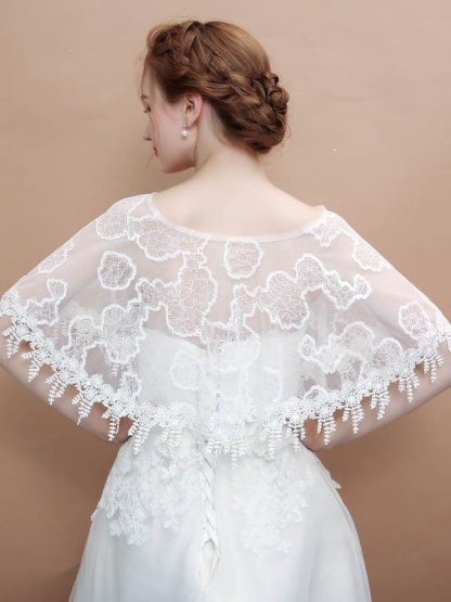 White Lace Tassel Appliqued Wedding Wraps | Bridelily - wedding wraps