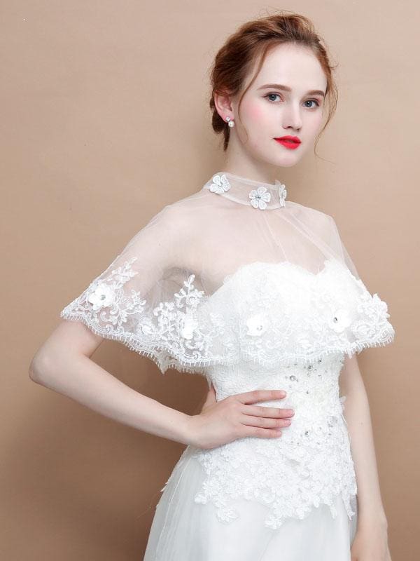 White Sheer Flowers Summer Cape Wedding Wraps | Bridelily - wedding wraps