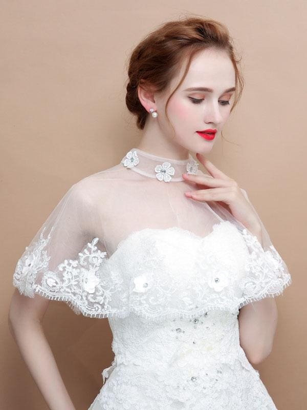 White Sheer Flowers Summer Cape Wedding Wraps | Bridelily - wedding wraps