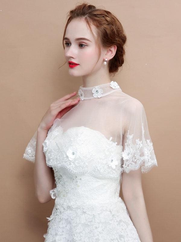 White Sheer Flowers Summer Cape Wedding Wraps | Bridelily - wedding wraps