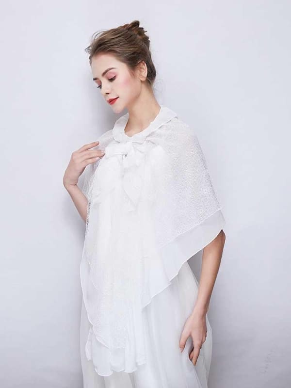 White Soft Chiffon Lace Up Wedding Wraps | Bridelily - wedding wraps