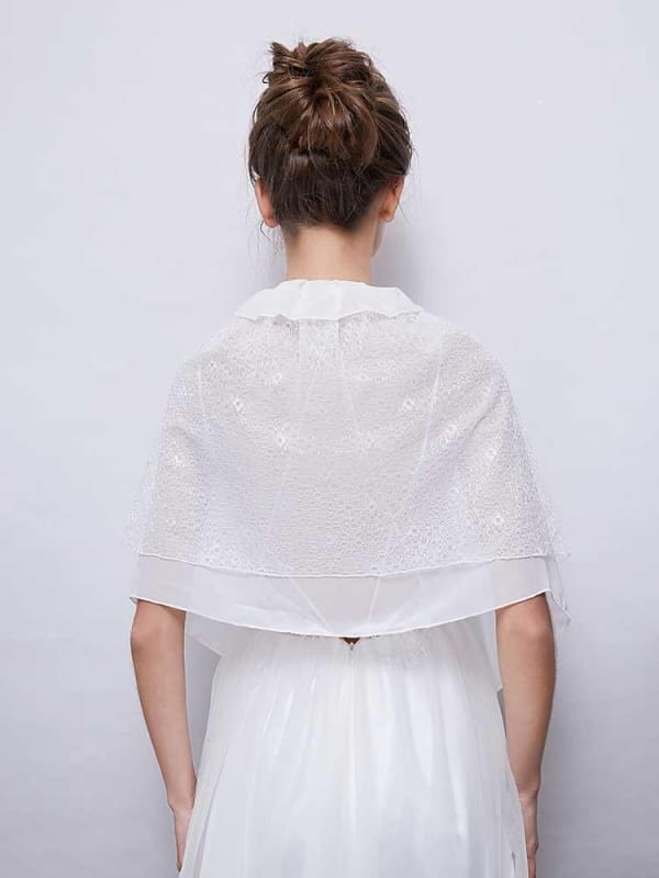White Soft Chiffon Lace Up Wedding Wraps | Bridelily - wedding wraps