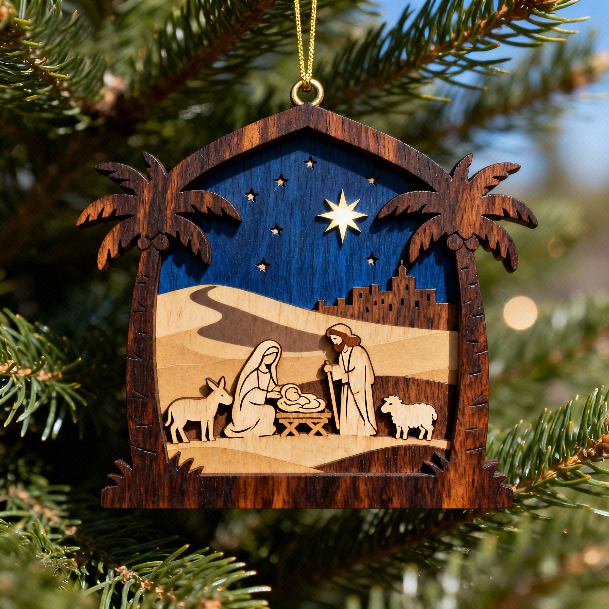 Wooden Nativity Scene Ornament