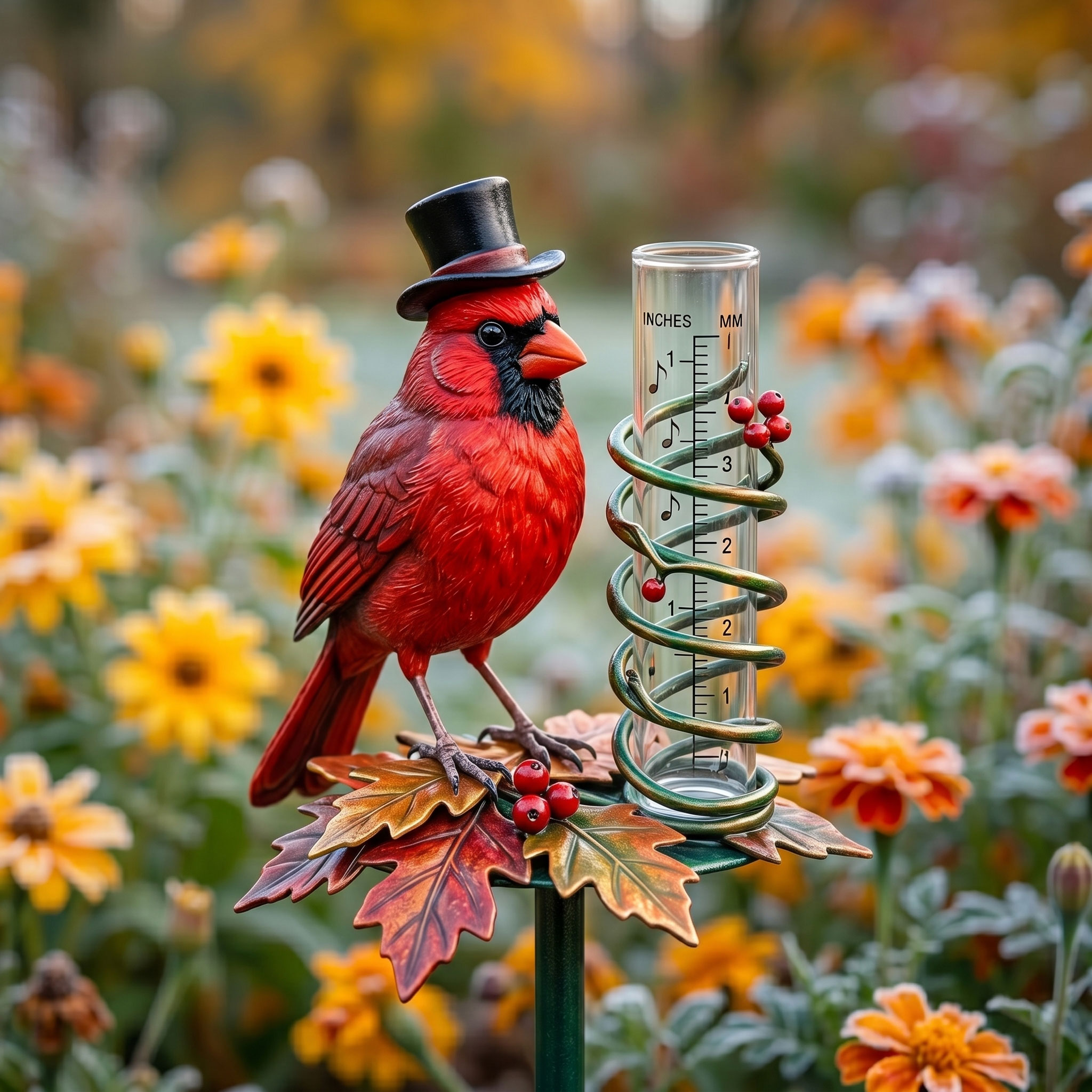 Dapper Cardinal Bird Decorative Rain Gauge