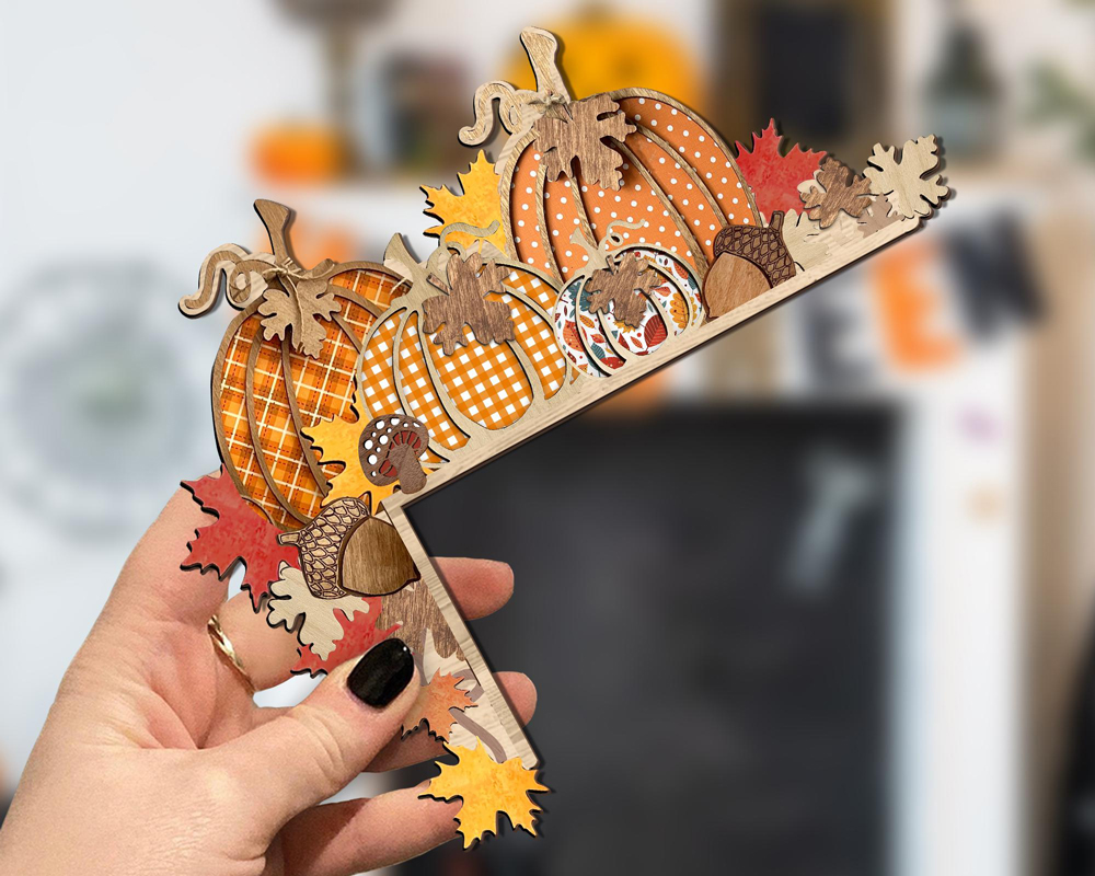 Wooden Fall Pumpkins Door Corner Decor